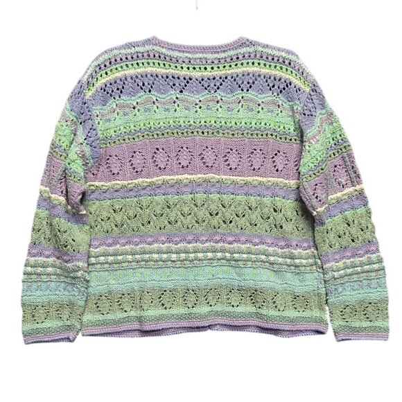 Vintage Hand-Knitted Cottagecore Grandma Cardigan Sweater M Pastel - Picture 2 of 10